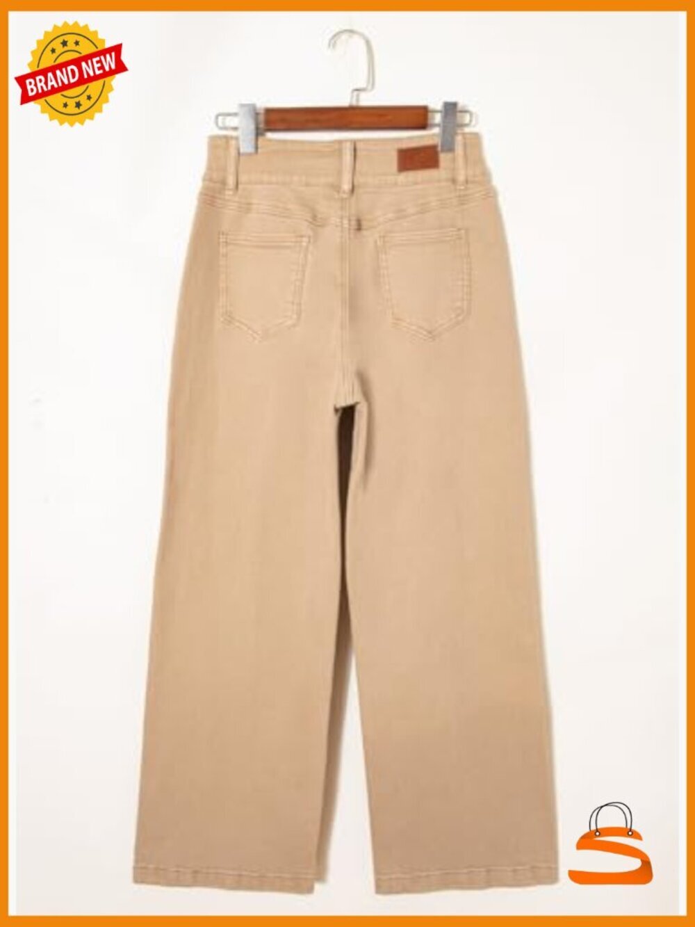 High Waisted Wide Leg Jeans Stretchy Straight Leg Denim Pants with Seamed Front - Picture 5 of 7